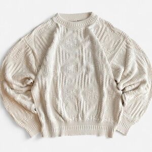 Vintage The Fox Collection Cozy Slouchy Cotton Knit Cream Ivory Tone Sweater